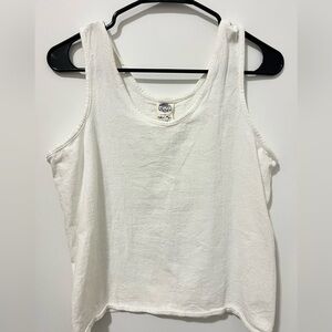Cotton Flower Linen White Tank Top